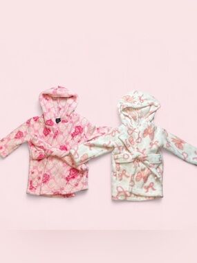 bebe Girls Pink and White Hooded Plush Robe Set